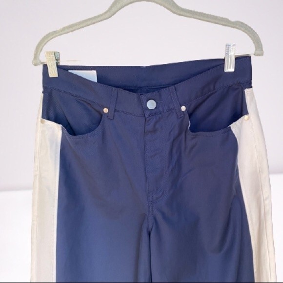 BLDWN Blue White High Waisted Pants Cropped Wide Leg Skater Size 28 - Picture 3 of 11